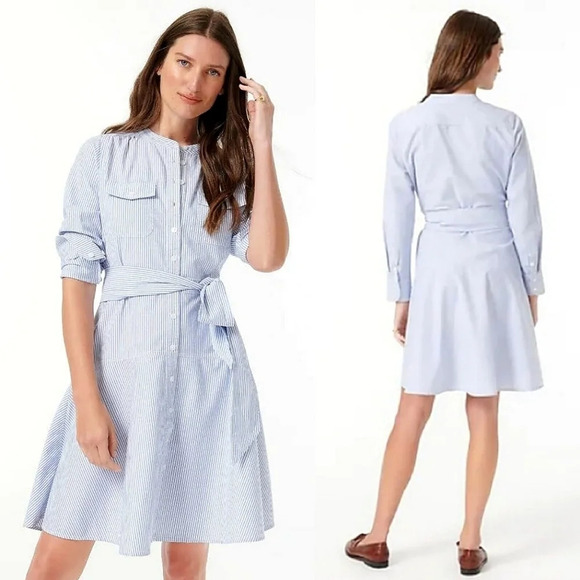 J. Crew Dresses & Skirts - J. Crew Oxford White Blue Cotton A-line Shirtdress Size 0